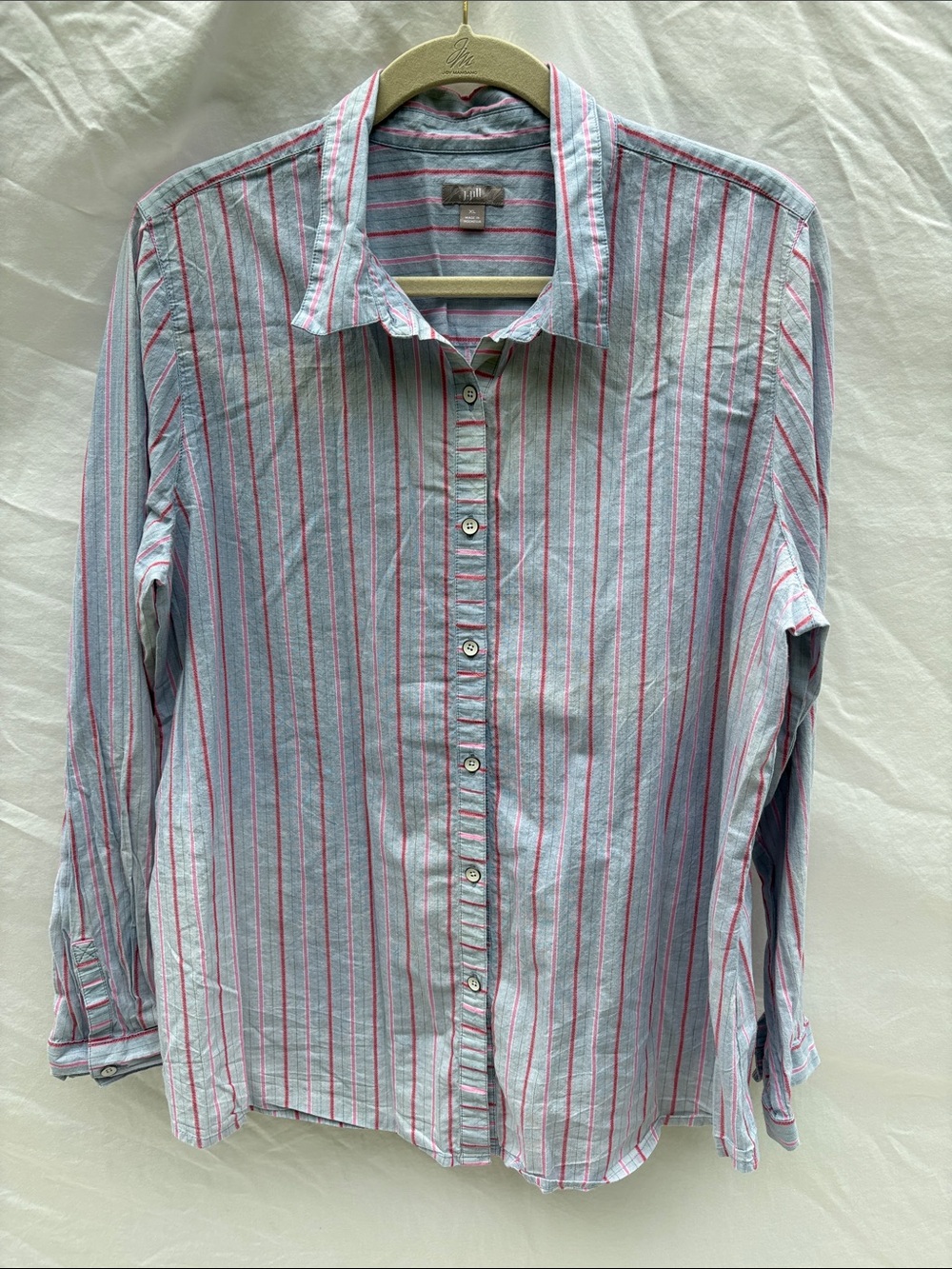 J. Jill Light Blue Button-Down Shirt with Pink Stripes